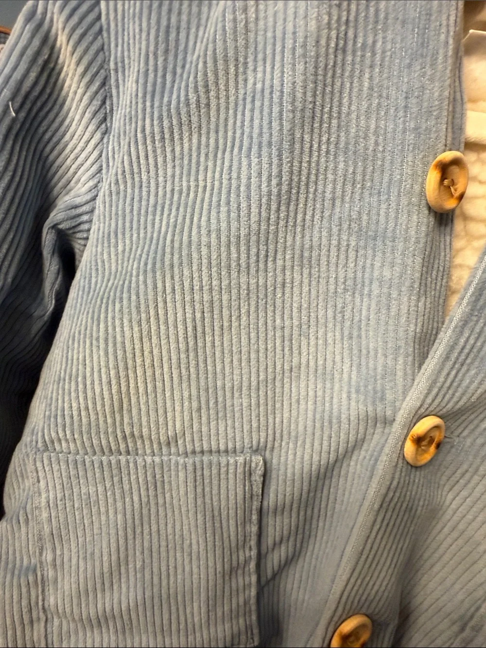 Vintage 1980’s Fischel by Johnston Blue Corduroy Hooded Coat with Sherpa Lining